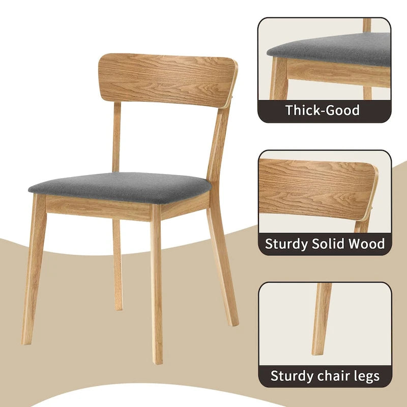 Lot de 2 chaises de salle à manger, en hévéa massif, assise coussin rembourrée en mousse, dossier échelle en bois, chaises d'appoint