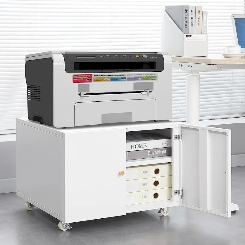 Meuble de bureau Armoire de photocopieuse Meuble pour photocopieuse à 2 portes en acier Caisson à tiroirs mobile Support d'imprimante