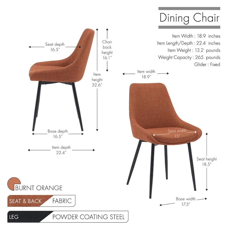 Fabric Dining Chairs with Steel Legs, Set of 2