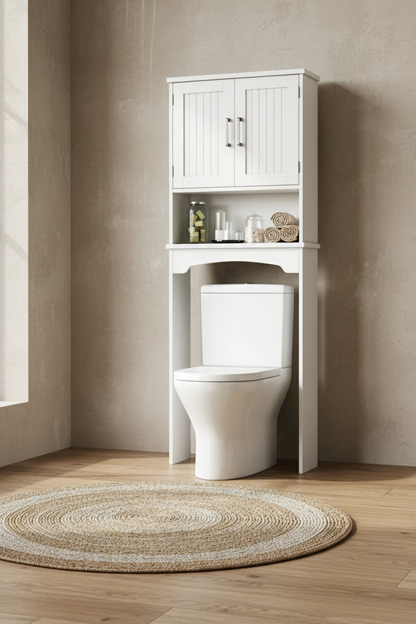 Over The Toilet Storage Cabinet with Double Doors and Anti-Tip Device