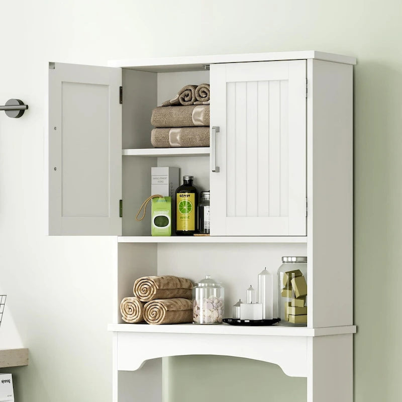 Over The Toilet Storage Cabinet with Double Doors and Anti-Tip Device
