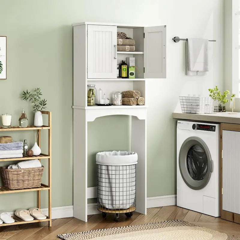 Over The Toilet Storage Cabinet with Double Doors and Anti-Tip Device