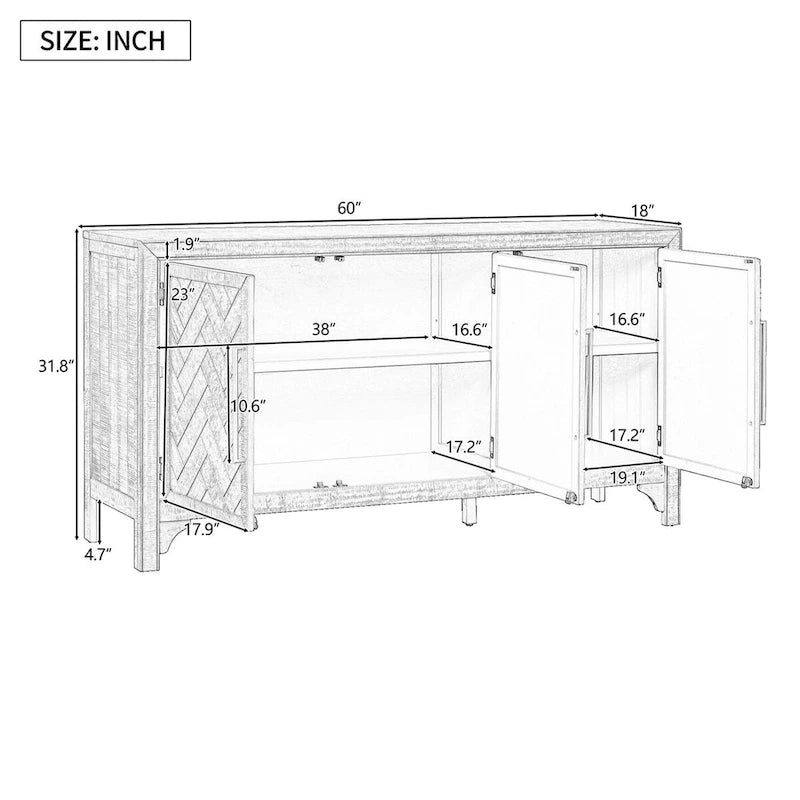 Wooden Storage Cabinet Sideboard with Adjustable Shelves